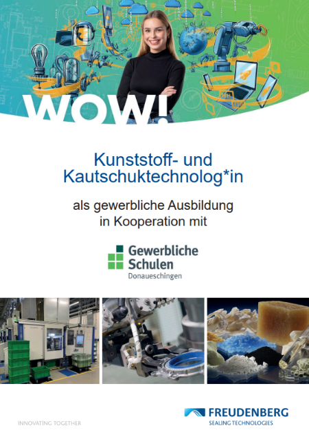 Deckblatt eines Ausbildungsflyers für den Ausbildungsberuf Kunststoff- und Kautschuktechnologe (w/m/d)
