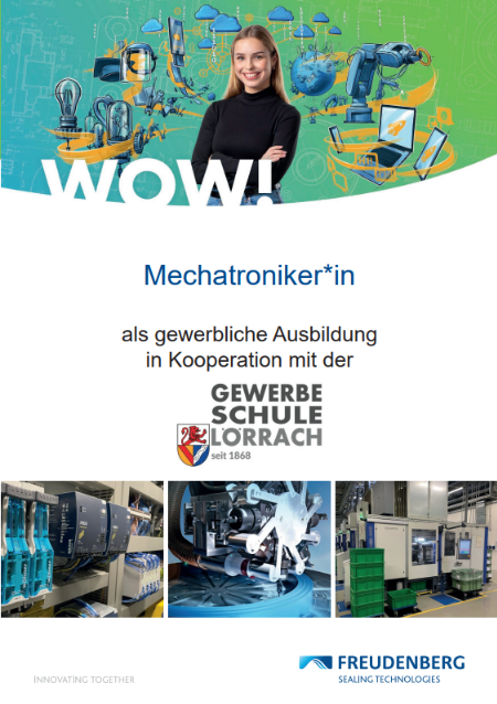 Deckblatt eines Ausbildungsflyers für den Ausbildungsberuf Mechatroniker (w/m/d)