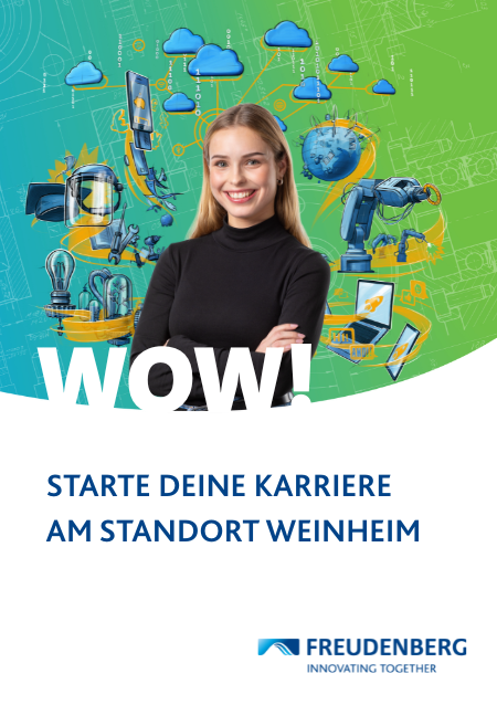 Deckblatt eines Ausbildungsflyers mit der Aufschrift "Starte deine Karriere am Standort Weinheim""